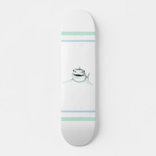 watercolor shark smiling grey green ocean animal skateboard