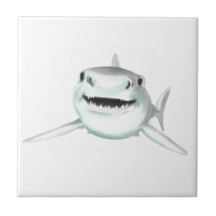 watercolor shark smiling grey green ocean animal  tile