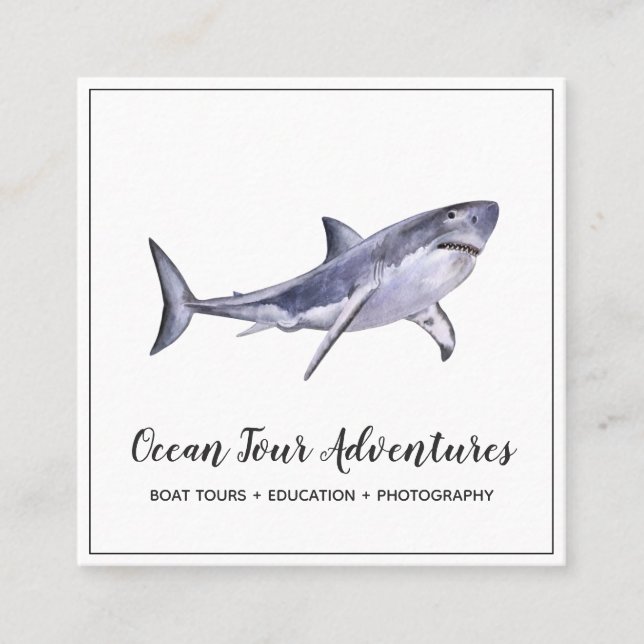 Watercolor Shark Square Business Card (Front)