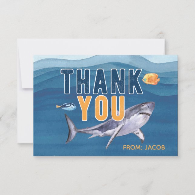Watercolor Shark Thank You Flat Card (Front)