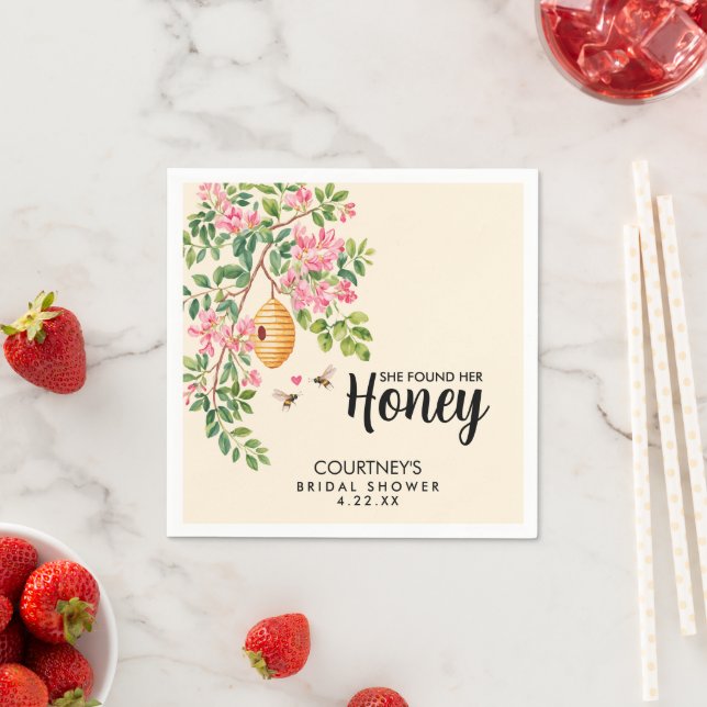 Watercolor She Found Her Honey Bridal Shower  Napkin (Insitu)
