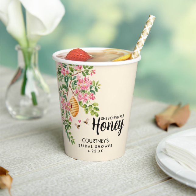 Watercolor She Found Her Honey Bridal Shower  Paper Cups (Insitu)