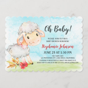 Watercolor Sheep Baby Shower Farm Invitation