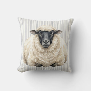 Watercolor Sheep Farm Animal Portrait Throw Pillow