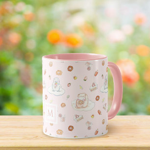 Watercolor Sheep Penguin Desserts Pink Monogram  Mug