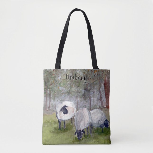Watercolor Sheep Personalised Tote Bag (Front)