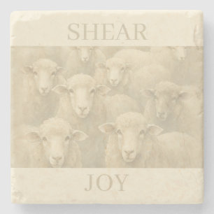 Watercolor Sheep Rustic Farmhouse Ivory Tone Stone Coaster
