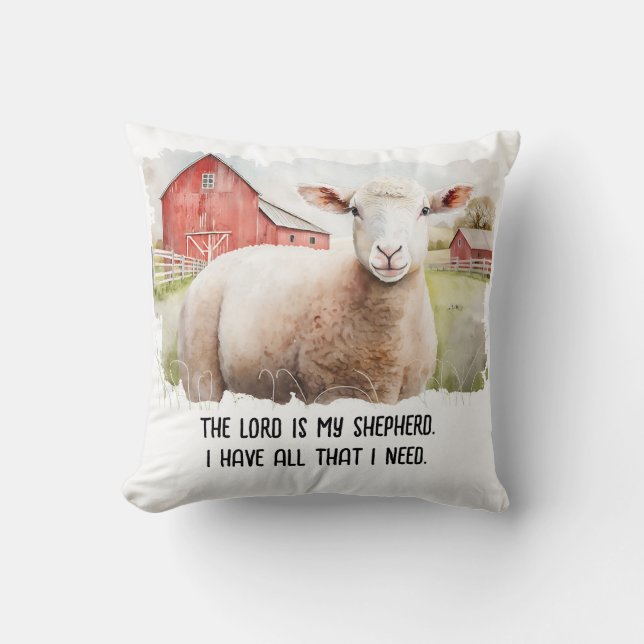 Watercolor Sheep With Religious Quote Cushion (Front)