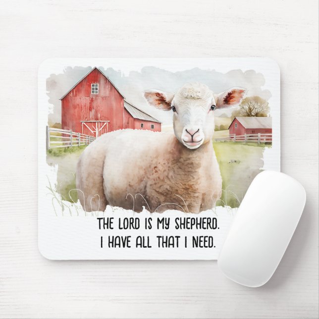 Watercolor Sheep with Religious Quote Mouse Mat (With Mouse)