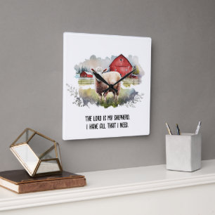 Watercolor Sheep With Religious Quote Square Wall Clock