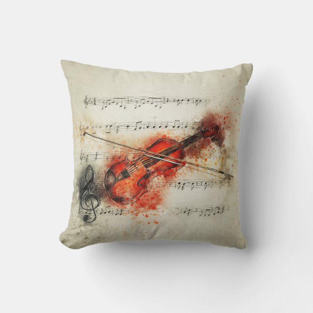 Watercolor Sheet Music and Violin Cushion (Front)
