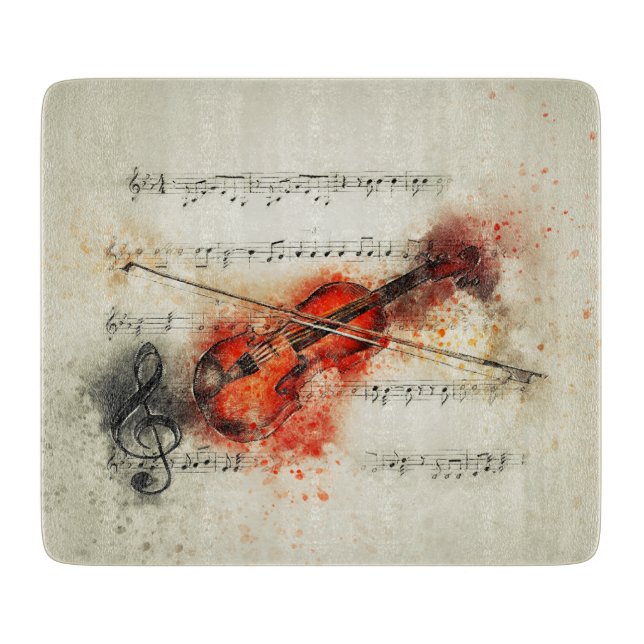 Watercolor Sheet Music and Violin Cutting Board (Front)