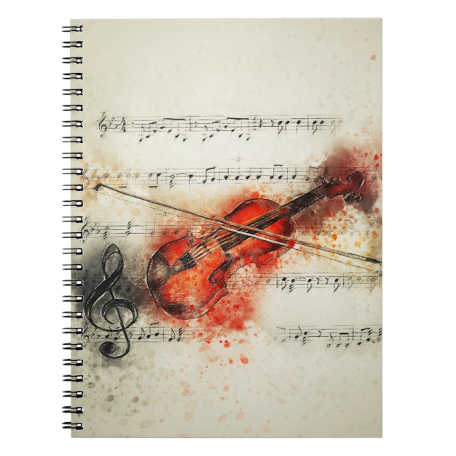 Watercolor Sheet Music and Violin Notebook (Front)