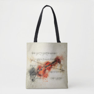 Watercolor Sheet Music and Violin Tote Bag