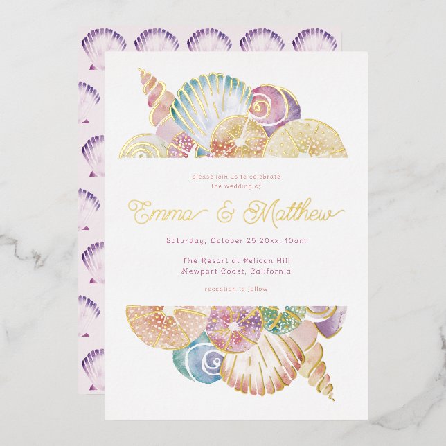 Watercolor Shell Under the Sea Wedding (Front/Back)