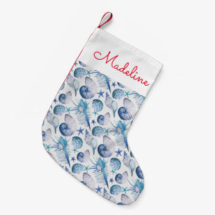 Watercolor Shells   Add Your Name Small Christmas Stocking