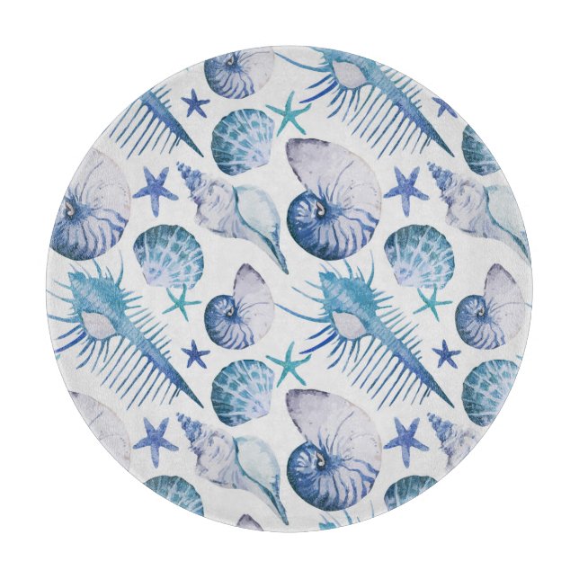 Watercolor Shells Cutting Board (Front)