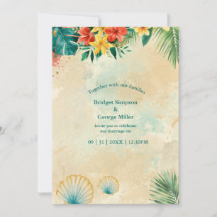 Watercolor Shells Hawaii Floral Tropical Wedding Invitation