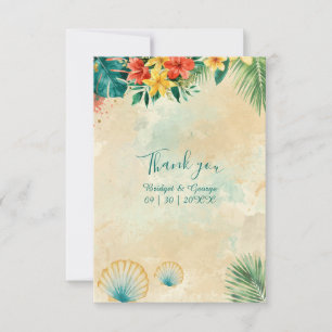 Watercolor Shells Hawaii Floral Tropical Wedding Thank You Card