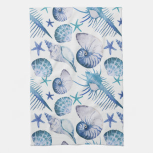 Watercolor Shells Tea Towel