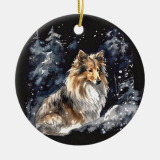 Watercolor Sheltie Christmas Ceramic Tree Decoration