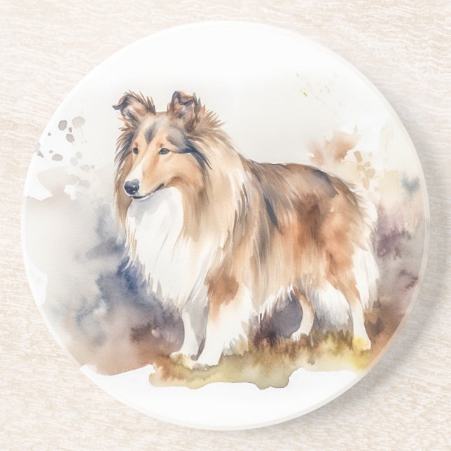 Watercolor Sheltie Coaster (Front)