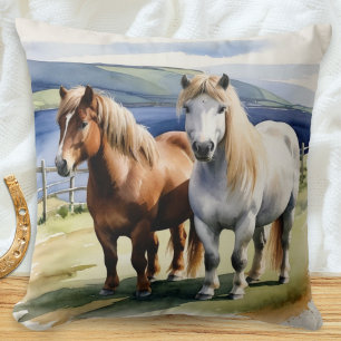 Watercolor Shetland Pony Illustrated Cushion