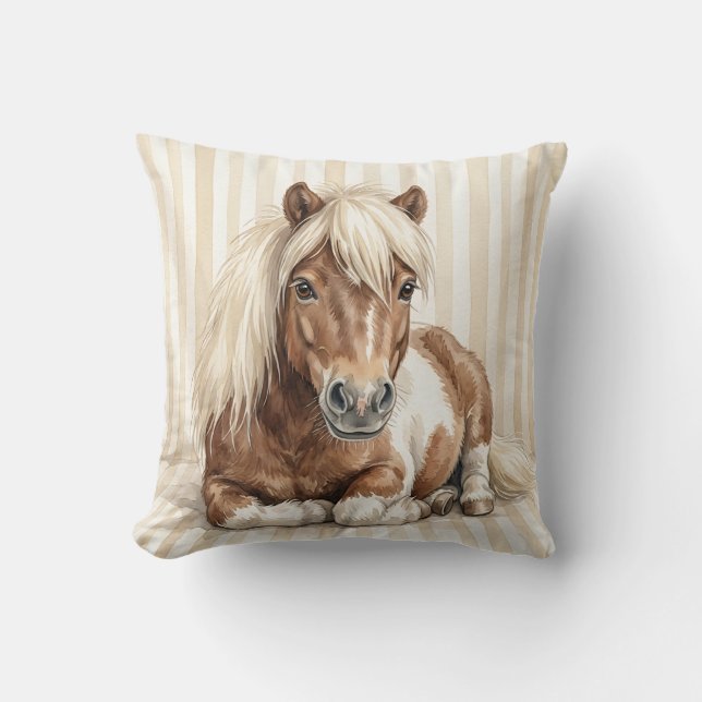 Watercolor Shetland Pony Throw Pillow (Front)
