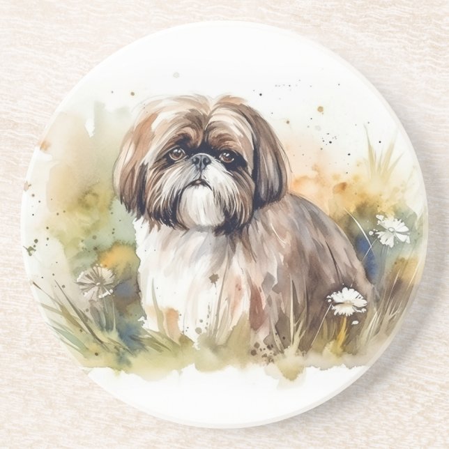 Watercolor Shih Tzu Coaster (Front)