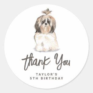 Watercolor Shih Tzu Dog Birthday Thank You Classic Round Sticker