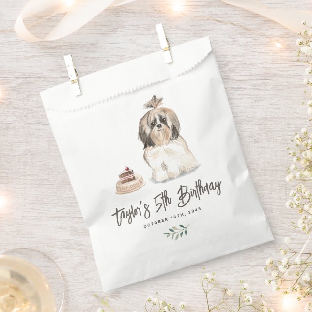 Watercolor Shih Tzu Dog Birthday Thank You Favour Bags (Clipped)