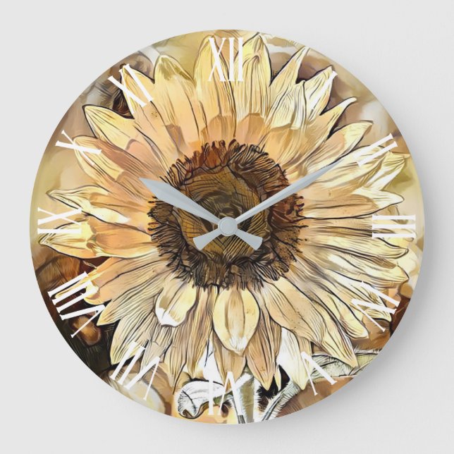Watercolor Shine Sunflower Elegant Collection Large Clock (Front)
