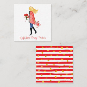 Watercolor Shopping Fashion Girl Gift Enclosure Card