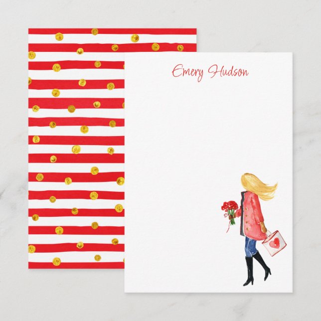 Watercolor Shopping Fashion Girl Thank You Card (Front/Back)