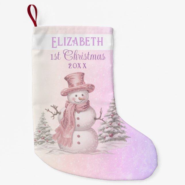 Watercolor Showman Baby's 1st Christmas Purple Small Christmas Stocking (Front)