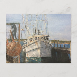 Watercolor Shrimp Boat Coastal Invitation Postcard