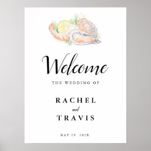 Watercolor Shrimp & Oyster Wedding Welcome Sign