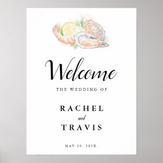 Watercolor Shrimp & Oyster Wedding Welcome Sign