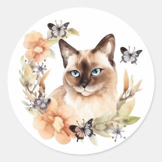 Watercolor Siamese Cat Classic Round Sticker