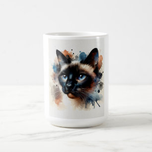 Watercolor Siamese Cat Colourful Portrait Coffee Mug