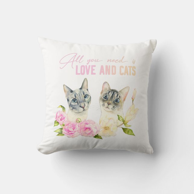 Watercolor Siamese Cat Typography Cushion (Front)