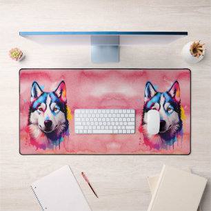 Watercolor Siberian Husky Colourful Art Desk Mat