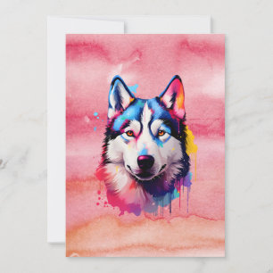 Watercolor Siberian Husky Colourful Art Holiday Card