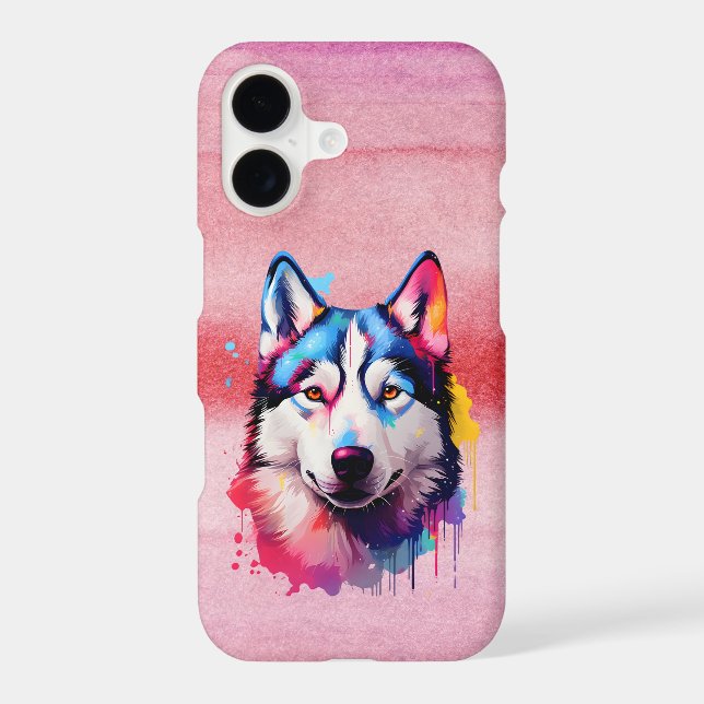 Watercolor Siberian Husky Colourful Art iPhone Case (Back)