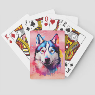 Watercolor Siberian Husky Colourful Art Playing Cards