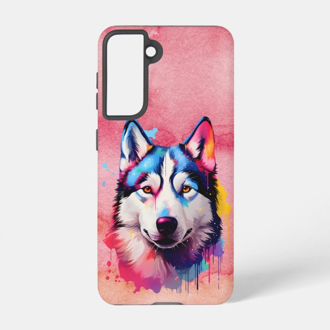 Watercolor Siberian Husky Colourful Art Samsung Galaxy S21 Case (Back)