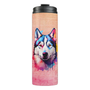 Watercolor Siberian Husky Colourful Art Thermal Tumbler