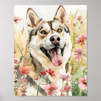 Watercolor Siberian Husky Dog Wall Art Poster