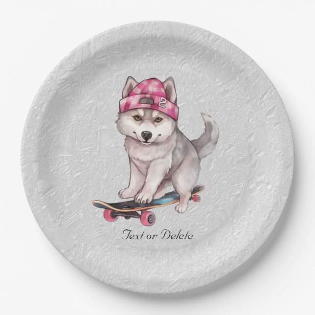 Watercolor Siberian Husky Paper Plate (Front)