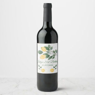 Watercolor Sicilian Lemons Birthday Wine Label